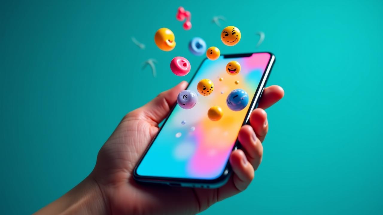 Smartphone che mostra un esplosione di colori e icone video