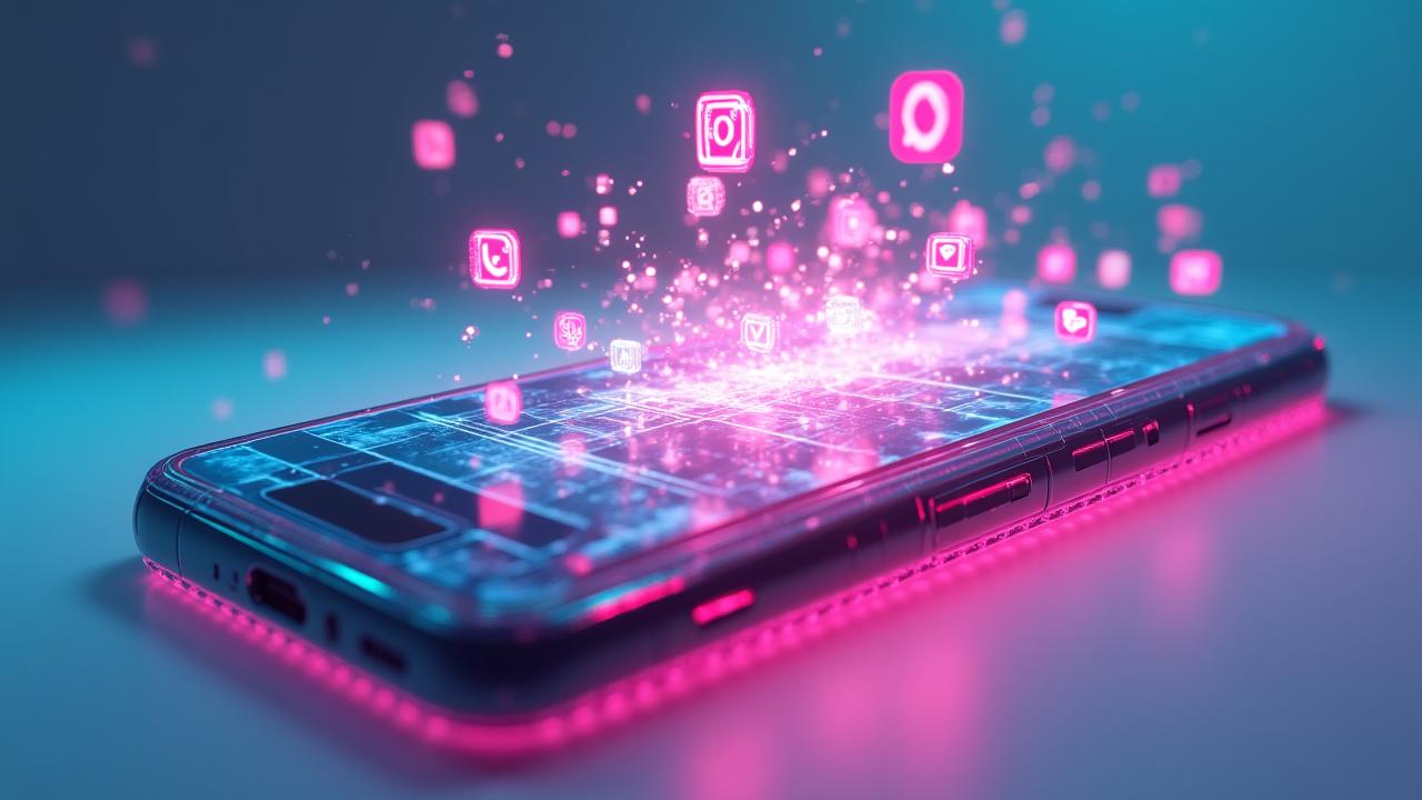 Infografica dinamica che mostra la diffusione virale di un video attraverso diverse app social