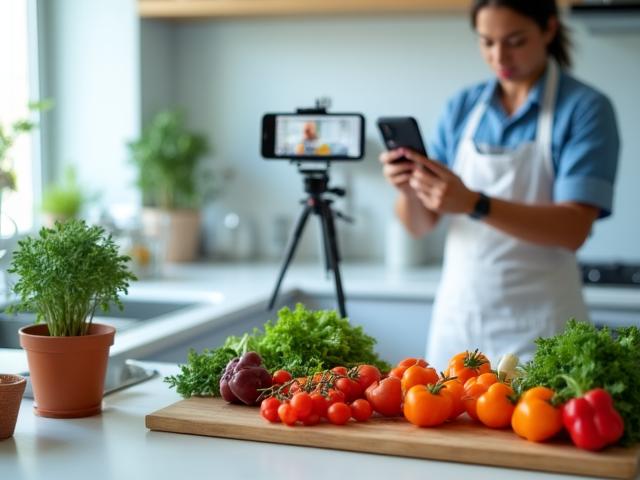 Food blogger in cucina